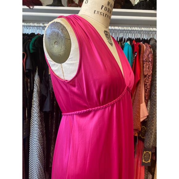 vintage 1970s magenta nylon vanity fair nightgown 70s loungewear med disco pink - Picture 3 of 10